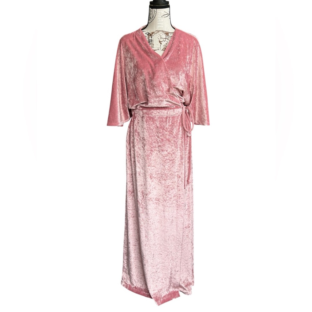 Niki-Lu 80s Vintage Women’s Crushed Pink Velvet Wrap-Around Robe Size Small